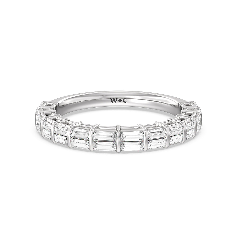 Elegance Two Row Baguette Studded Diamond Wedding Band with 18KT White Gold Cut Diamond in 14KT White Gold view 1
