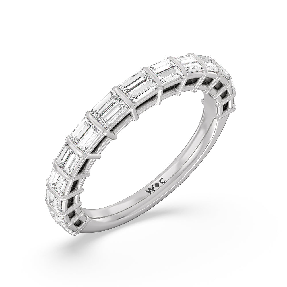 Elegance Two Row Baguette Studded Diamond Wedding Band with 18KT White Gold Cut Diamond in 14KT White Gold view 3
