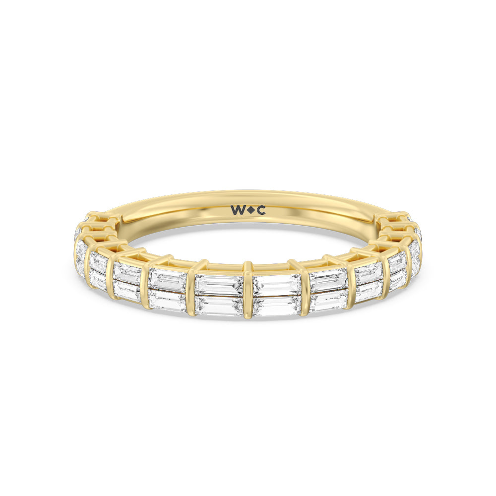 Elegance Two Row Baguette Studded Diamond Wedding Band with 18KT Yellow Gold Cut Diamond in 14KT Yellow Gold view 1
