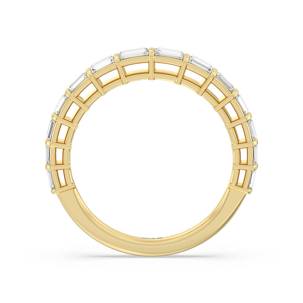 Elegance Two Row Baguette Studded Diamond Wedding Band with 18KT Yellow Gold Cut Diamond in 14KT Yellow Gold view 2
