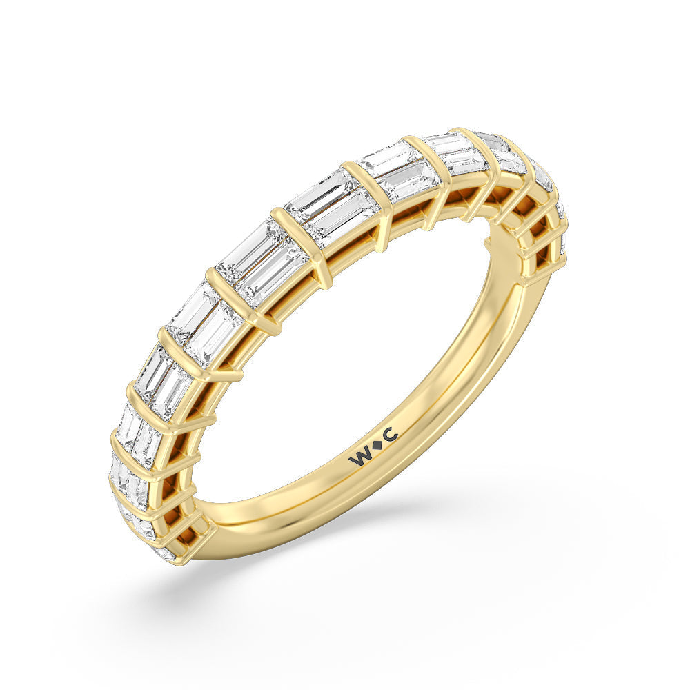 Elegance Two Row Baguette Studded Diamond Wedding Band with 18KT Yellow Gold Cut Diamond in 14KT Yellow Gold view 3
