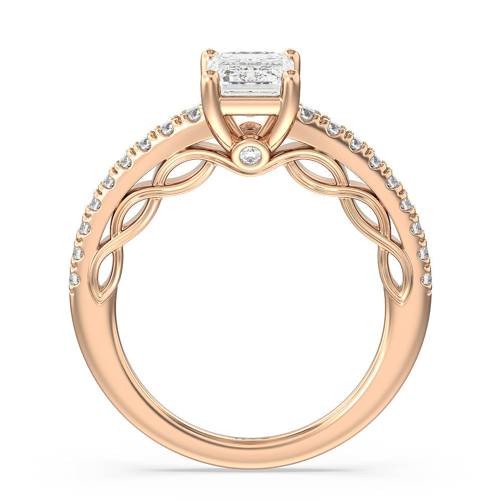 Galleria Braided Peekaboo Engagement Ring with Emerald Cut Diamond in 14KT Rose Gold view 2
