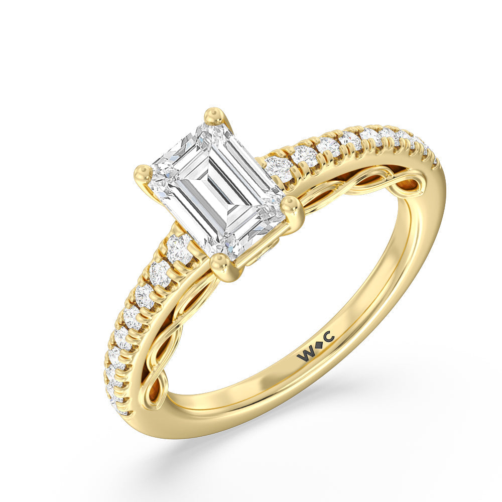 Galleria Braided Peekaboo Engagement Ring with Emerald Cut Diamond in 14KT Yellow Gold view 3
