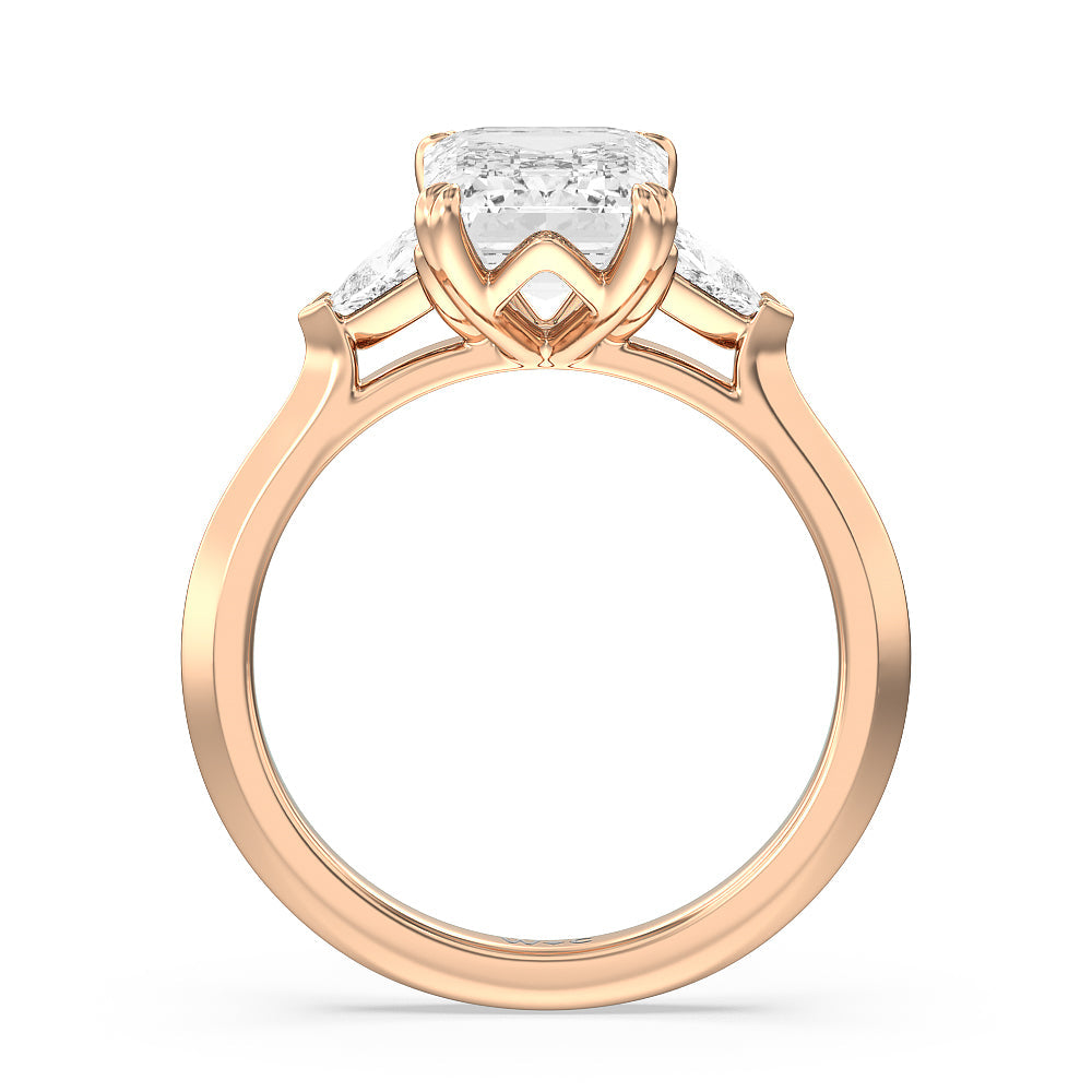 Emerald Cut Elegance Trillion Three Stone Engagement Ring with Lab Grown Diamond in 14KT Rose Gold view 2
