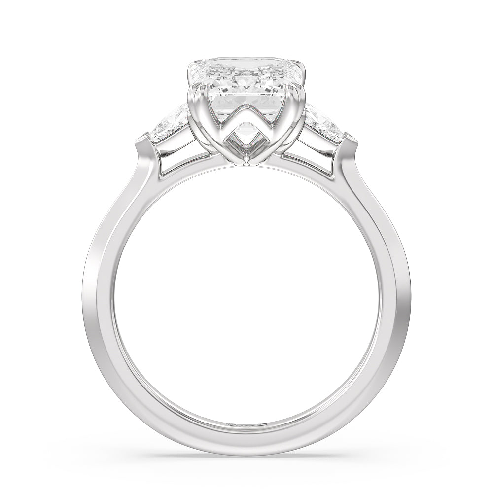 Emerald Cut Elegance Trillion Three Stone Engagement Ring with Lab Grown Diamond in 14KT Platinum view 2
