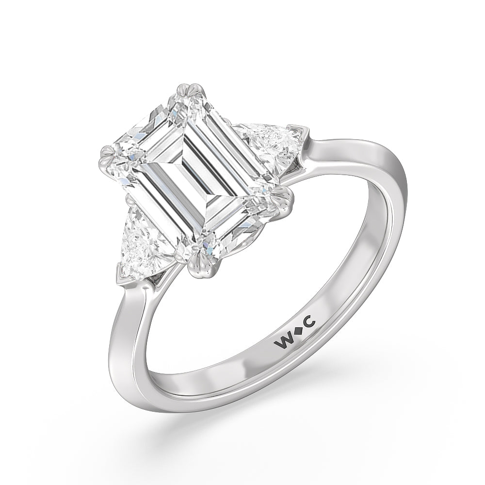 Emerald Cut Elegance Trillion Three Stone Engagement Ring with Lab Grown Diamond in 14KT Platinum view 3
