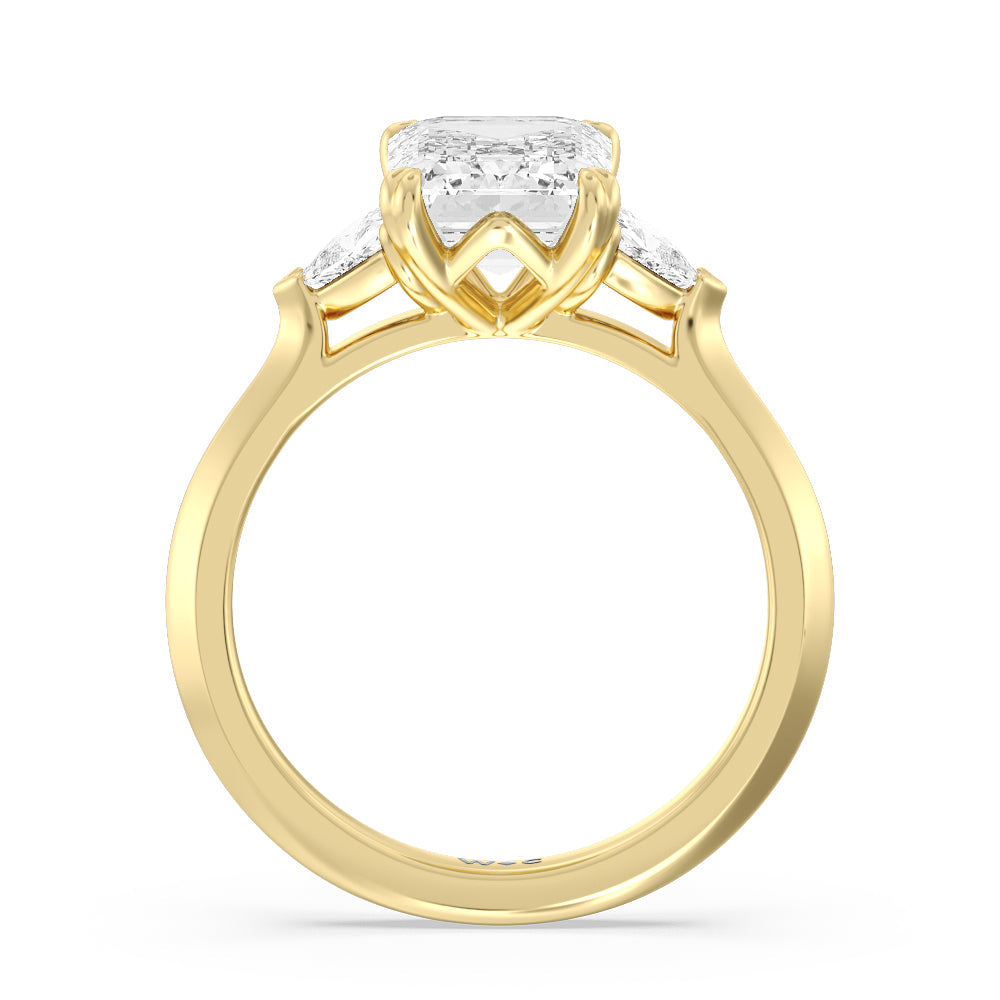Emerald Cut Elegance Trillion Three Stone Engagement Ring with Lab Grown Diamond in 14KT Yellow Gold view 2
