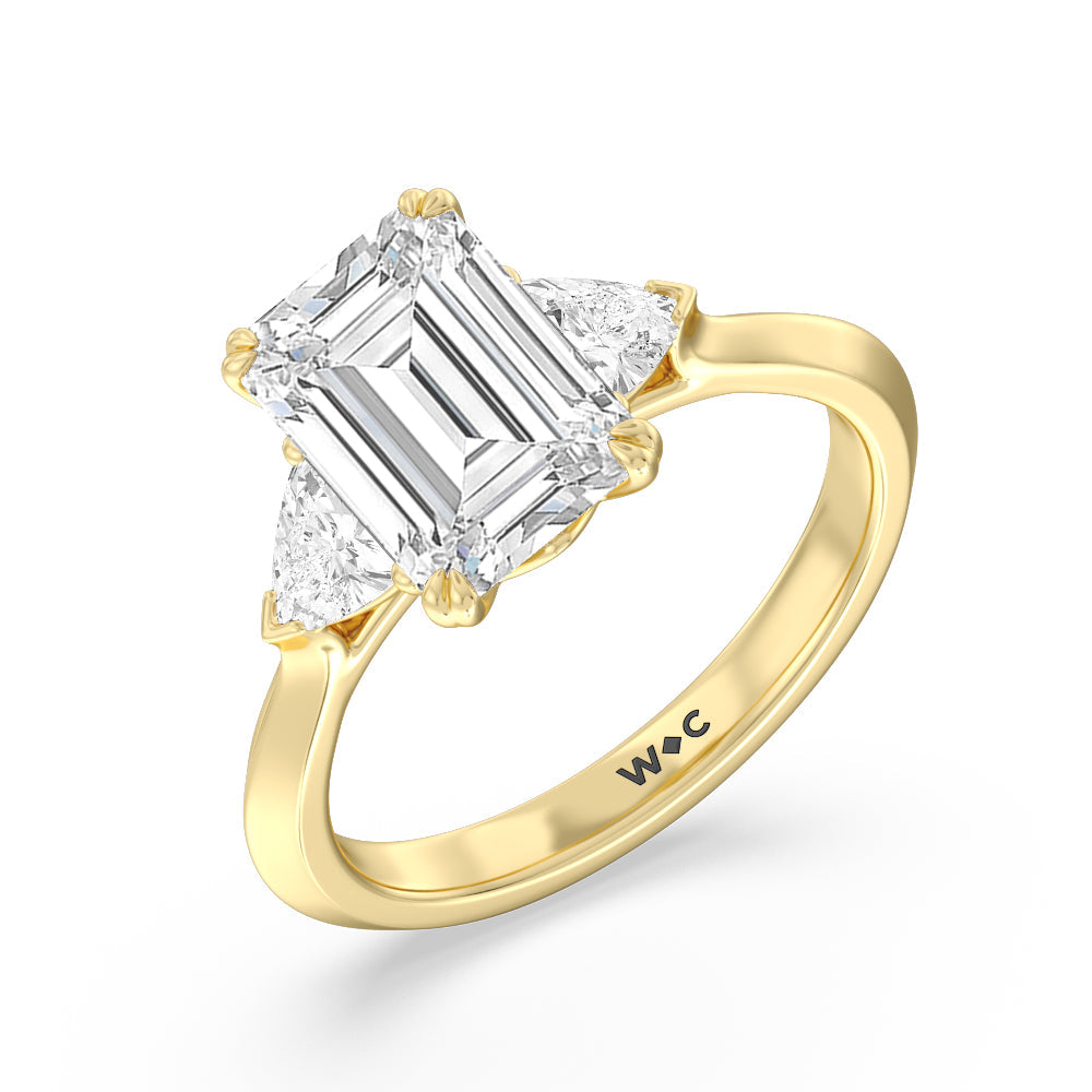 Emerald Cut Elegance Trillion Three Stone Engagement Ring with Lab Grown Diamond in 14KT Yellow Gold view 3
