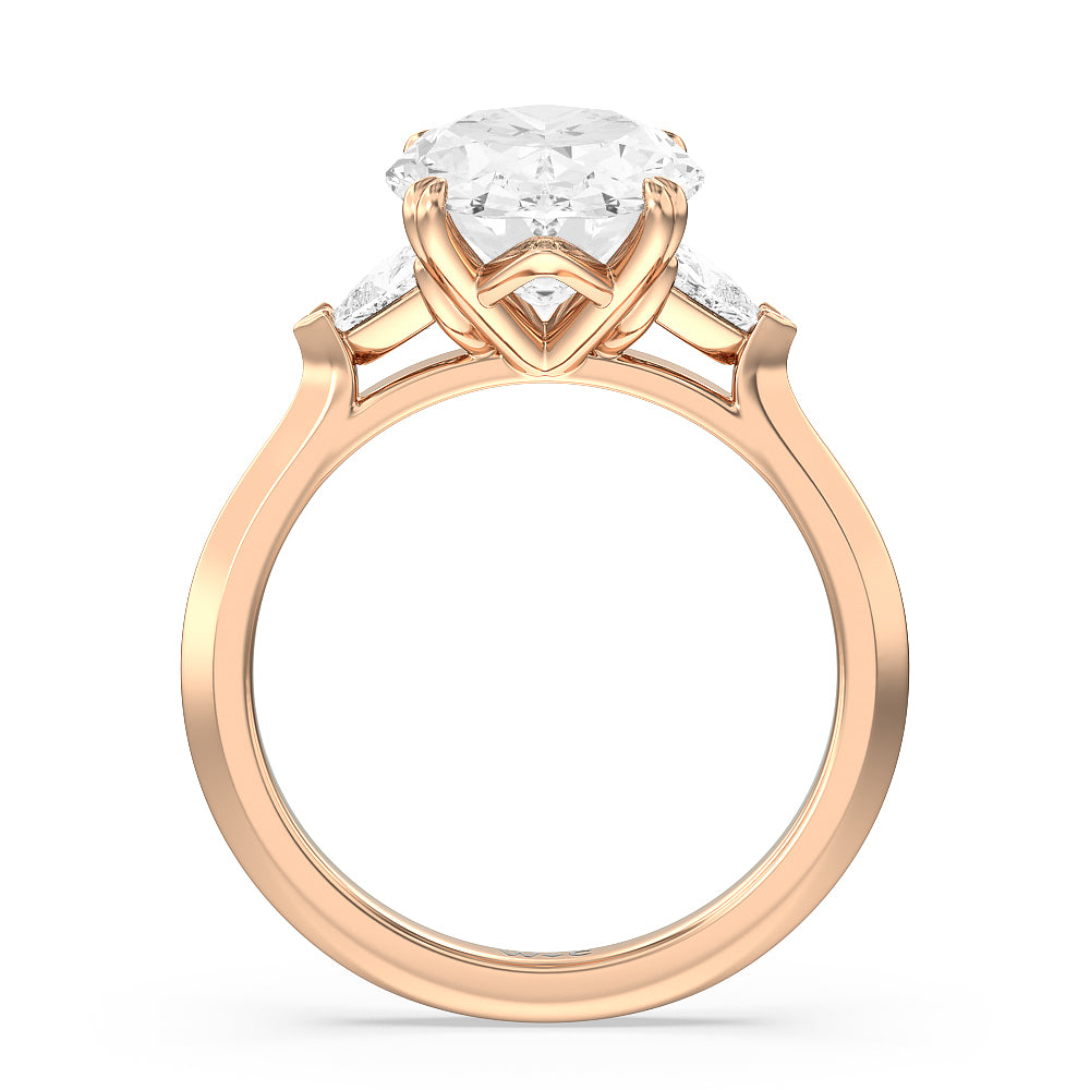 Oval Cut Elegance Trillion Three Stone Engagement Ring with Lab Grown Diamond in 14KT Rose Gold view 2
