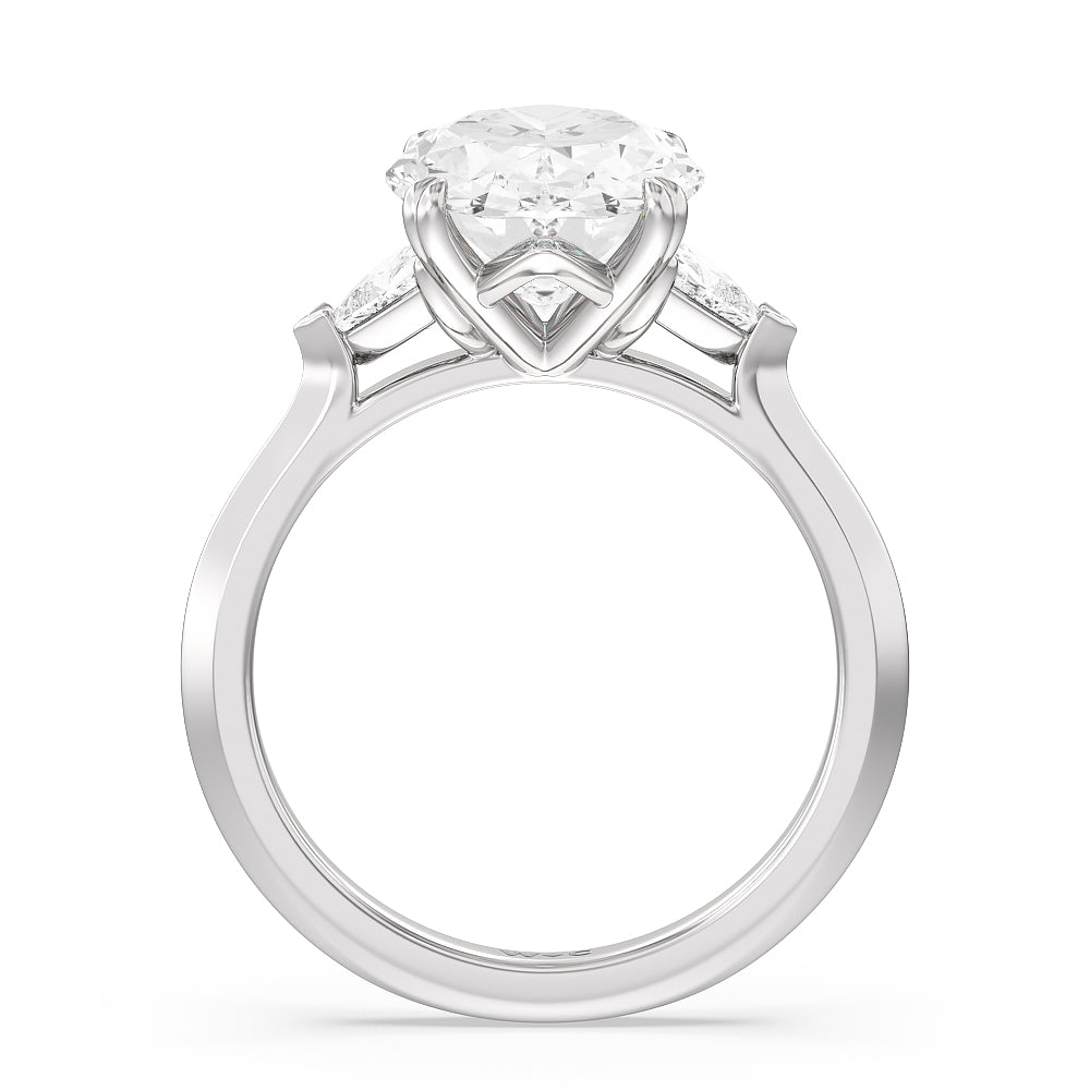 Oval Cut Elegance Trillion Three Stone Engagement Ring with Lab Grown Diamond in 14KT Platinum view 2
