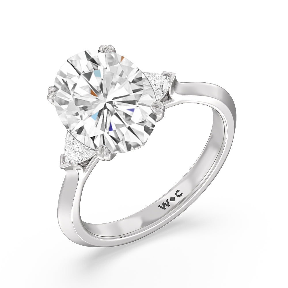 Oval Cut Elegance Trillion Three Stone Engagement Ring with Lab Grown Diamond in 14KT Platinum view 3
