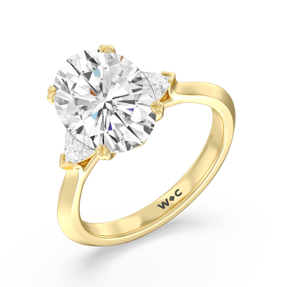 Oval Cut Elegance Trillion Three Stone Engagement Ring with Lab Grown Diamond in 14KT Yellow Gold view 3
