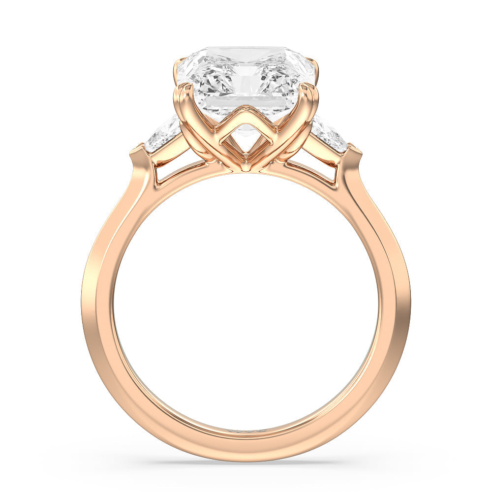 Radiant Cut Elegance Trillion Three Stone Engagement Ring with Lab Grown Diamond in 14KT Rose Gold view 2
