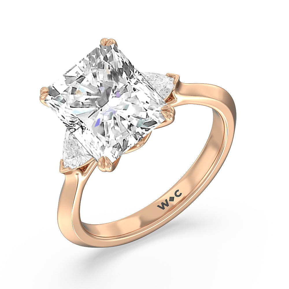 Radiant Cut Elegance Trillion Three Stone Engagement Ring with Lab Grown Diamond in 14KT Rose Gold view 3
