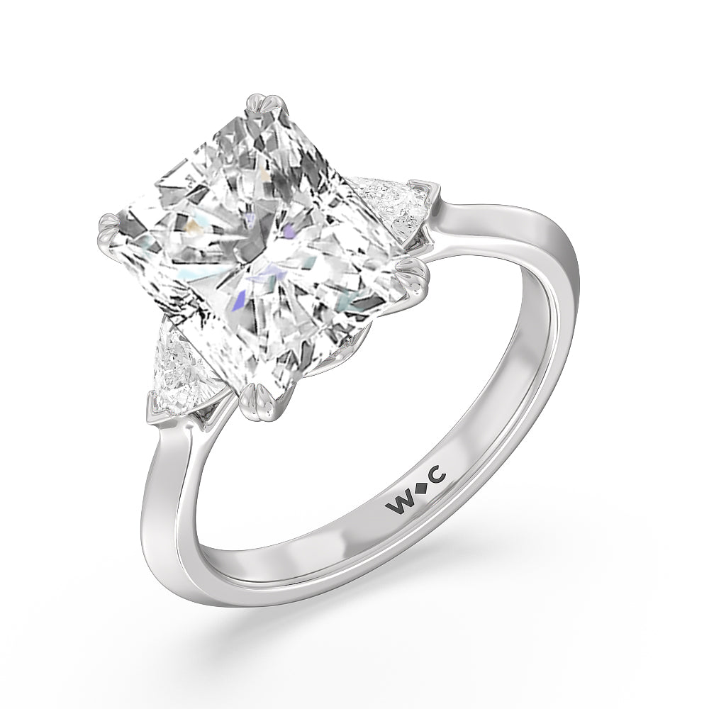 Radiant Cut Elegance Trillion Three Stone Engagement Ring with Lab Grown Diamond in 14KT Platinum view 3
