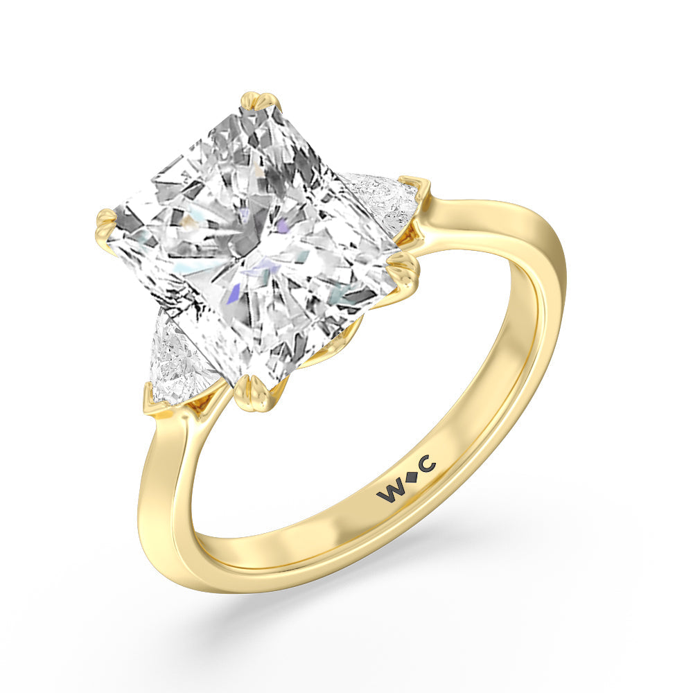 Radiant Cut Elegance Trillion Three Stone Engagement Ring with Lab Grown Diamond in 14KT Yellow Gold view 3

