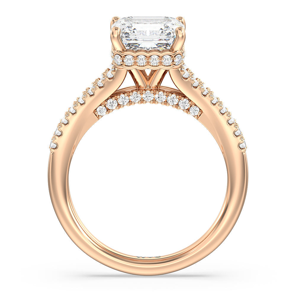 Split Shank Scalloped Hidden Halo Engagement Ring with Asscher Cut Diamond in 14KT Rose Gold view 2
