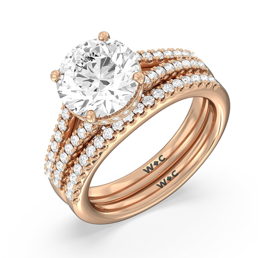 Split Shank Scalloped Hidden Halo Engagement Ring with Princess Cut Diamond in 14KT Rose Gold view 6
