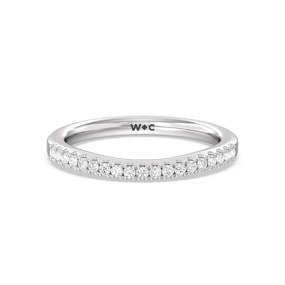 Split Shank Scalloped Hidden Halo Diamond Wedding Band with 18KT White Gold Cut Diamond in 14KT White Gold view 1
