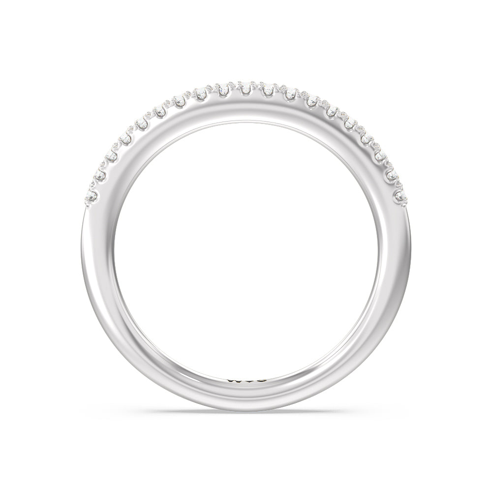 Split Shank Scalloped Hidden Halo Diamond Wedding Band with 18KT White Gold Cut Diamond in 14KT White Gold view 2
