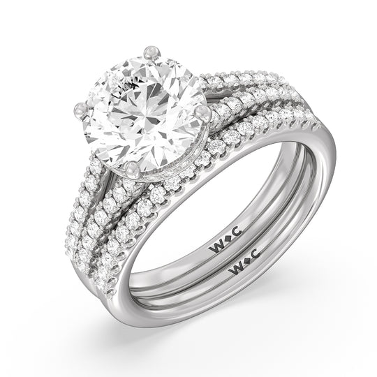 Split Shank Scalloped Hidden Halo Engagement Ring with Princess Cut Diamond in 14KT Rose Gold view 4
