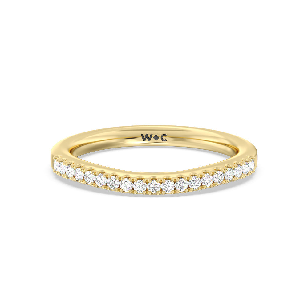 Split Shank Scalloped Hidden Halo Diamond Wedding Band with 18KT Yellow Gold Cut Diamond in 14KT Yellow Gold view 1
