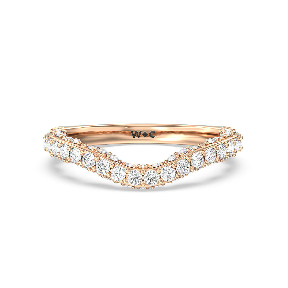 Pave Split Shank Scalloped Hidden Halo Diamond Wedding Band with Lab Cut Diamond in 14KT Rose Gold view 1
