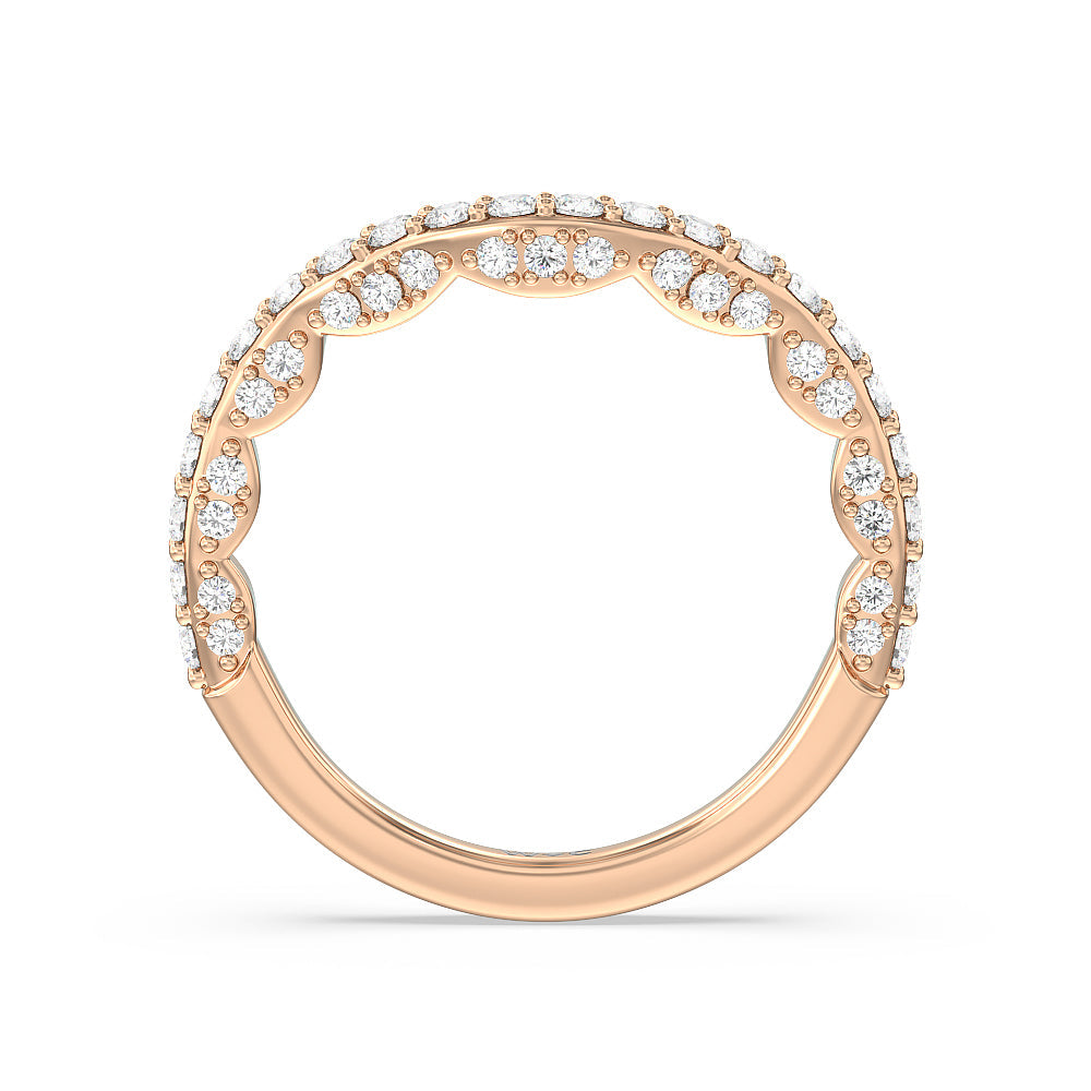 Pave Split Shank Scalloped Hidden Halo Diamond Wedding Band with Lab Cut Diamond in 14KT Rose Gold view 2
