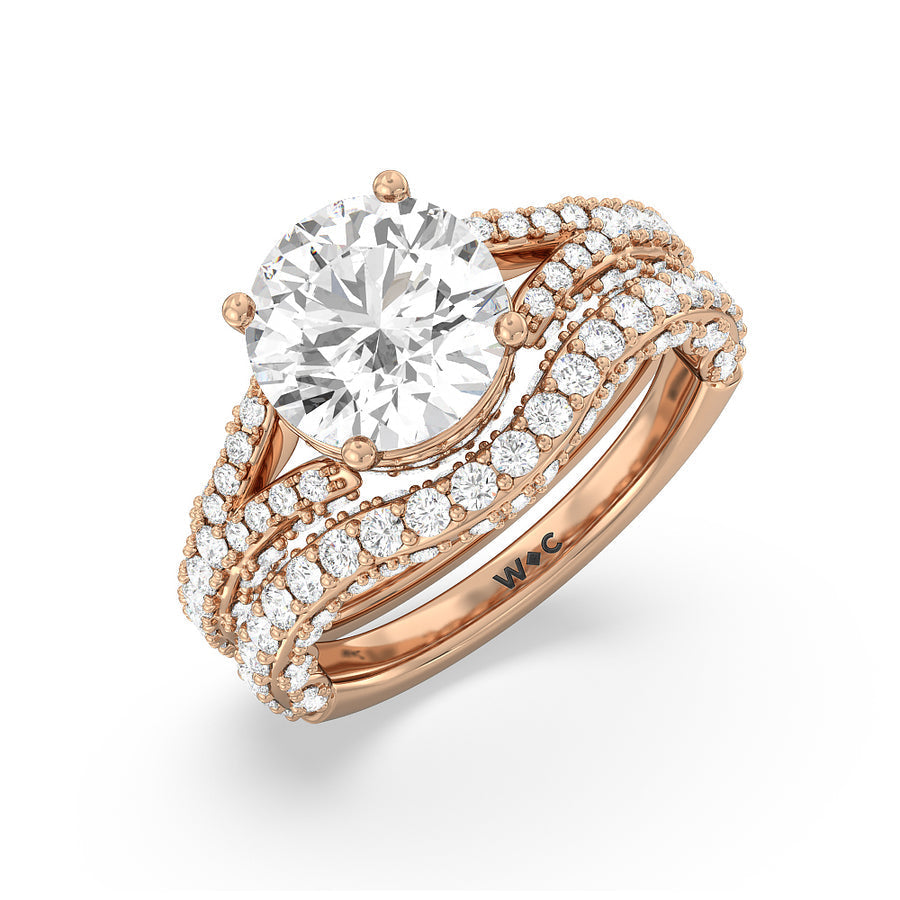 Pave Split Shank Scalloped Hidden Halo Engagement Ring with Oval Cut Diamond in 14KT Rose Gold view 6
