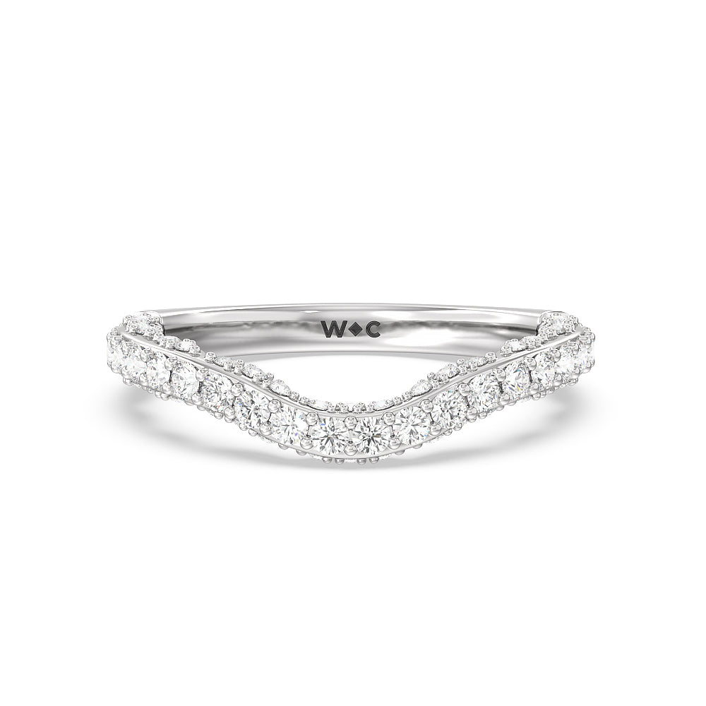 Pave Split Shank Scalloped Hidden Halo Diamond Wedding Band with Lab Cut Diamond in 14KT White Gold view 1
