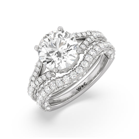 Pave Split Shank Scalloped Hidden Halo Engagement Ring with Oval Cut Diamond in 14KT Rose Gold view 4

