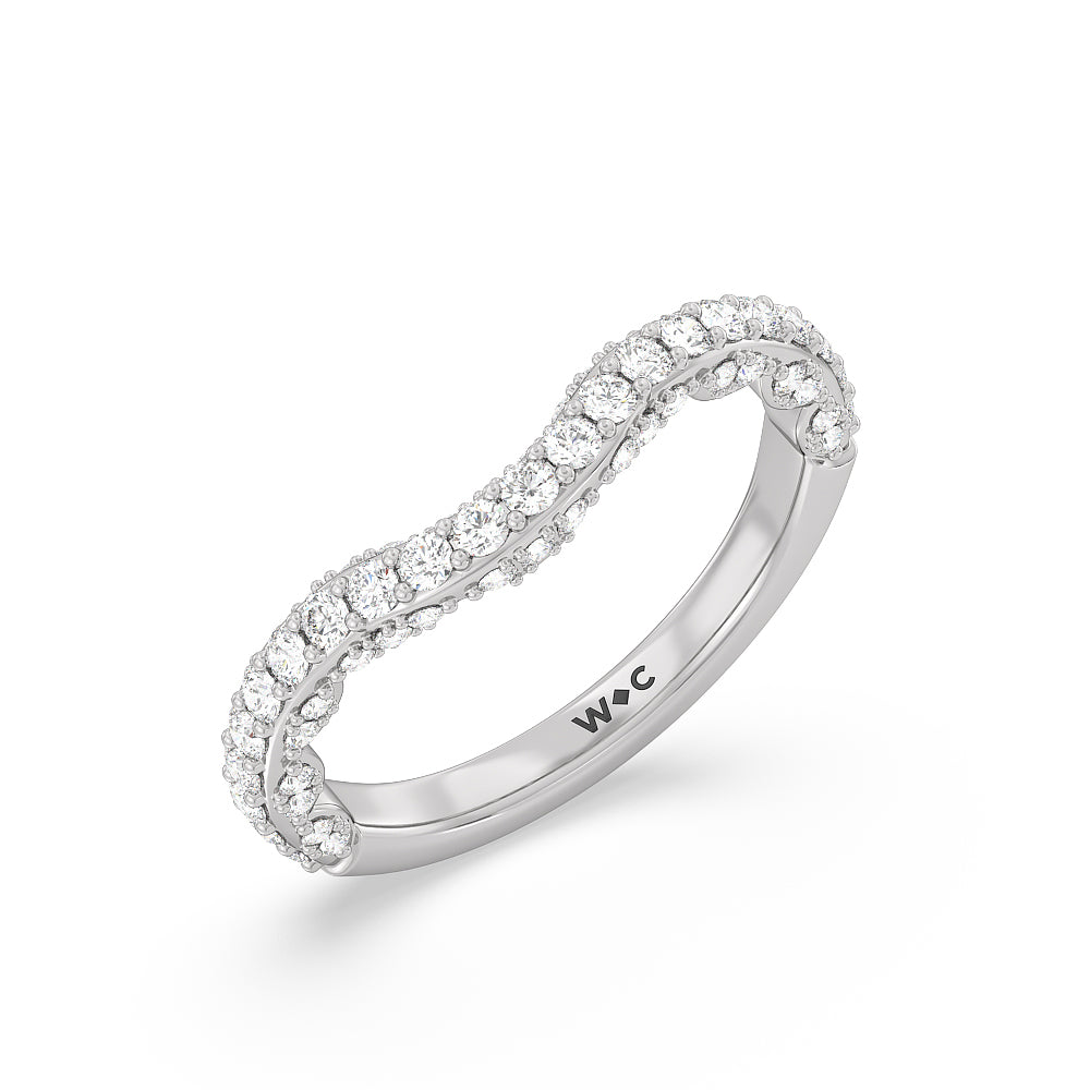 Pave Split Shank Scalloped Hidden Halo Diamond Wedding Band with Lab Cut Diamond in 14KT White Gold view 4
