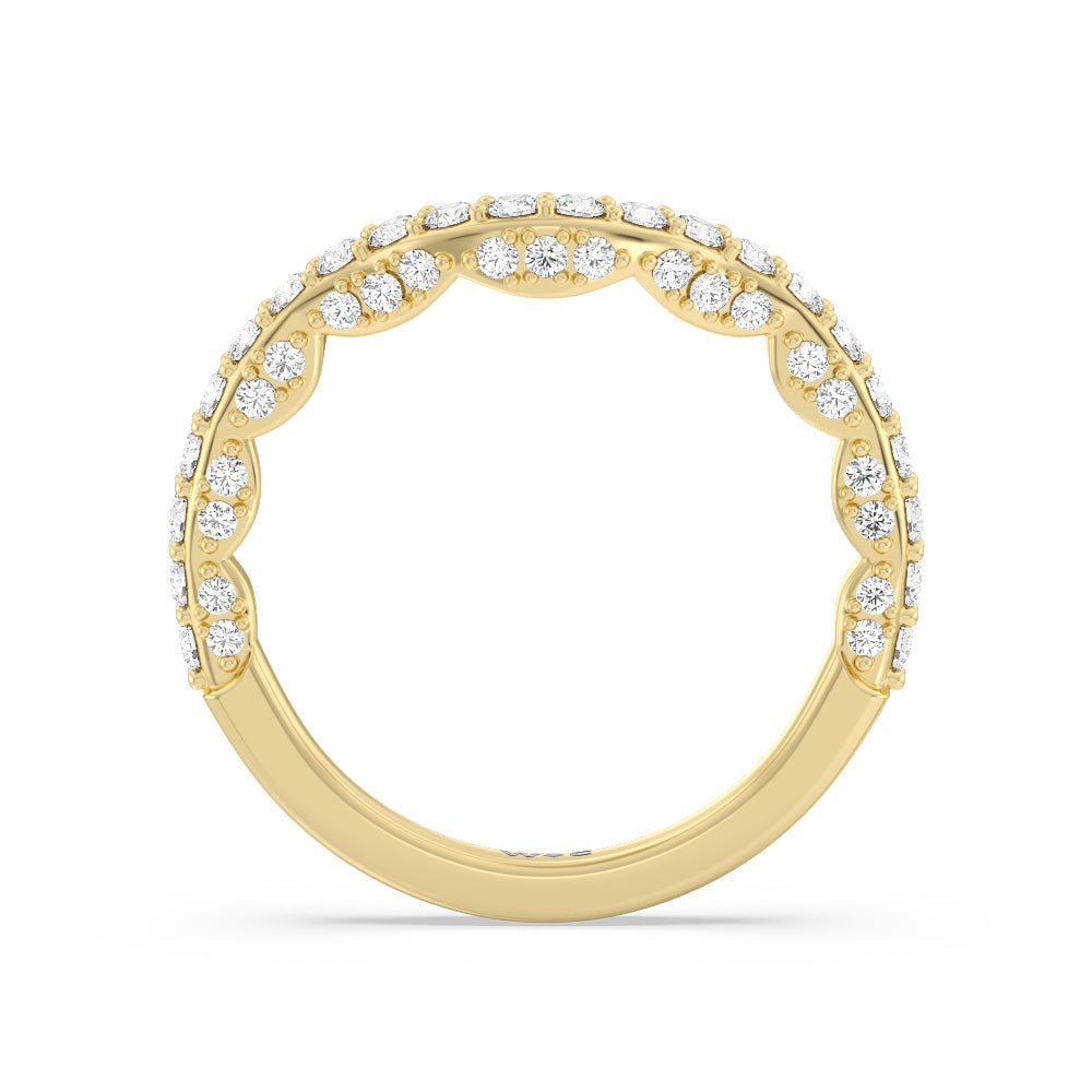 Pave Split Shank Scalloped Hidden Halo Diamond Wedding Band with Lab Cut Diamond in 14KT Yellow Gold view 2
