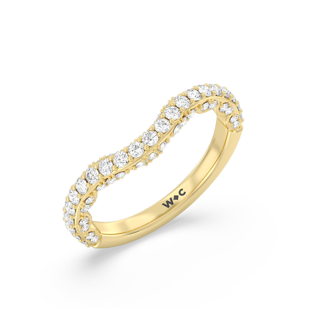 Pave Split Shank Scalloped Hidden Halo Diamond Wedding Band with Lab Cut Diamond in 14KT Yellow Gold view 4
