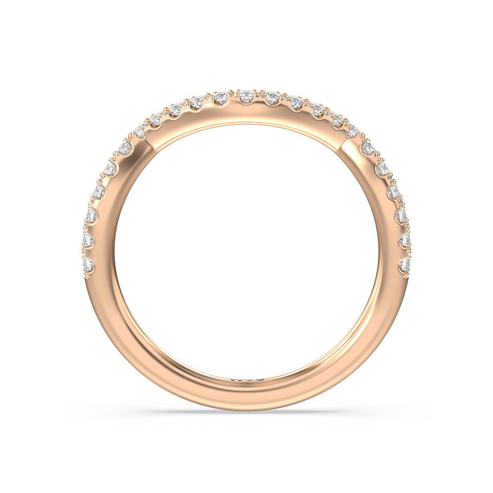 Twin Scalloped Hidden Halo Crossover Diamond Wedding Band with 18KT Rose Gold Cut Diamond in 14KT Rose Gold view 2
