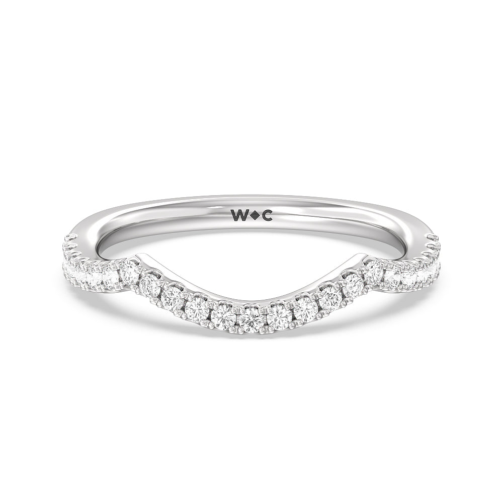 Twin Scalloped Hidden Halo Crossover Diamond Wedding Band with 18KT White Gold Cut Diamond in 14KT White Gold view 1

