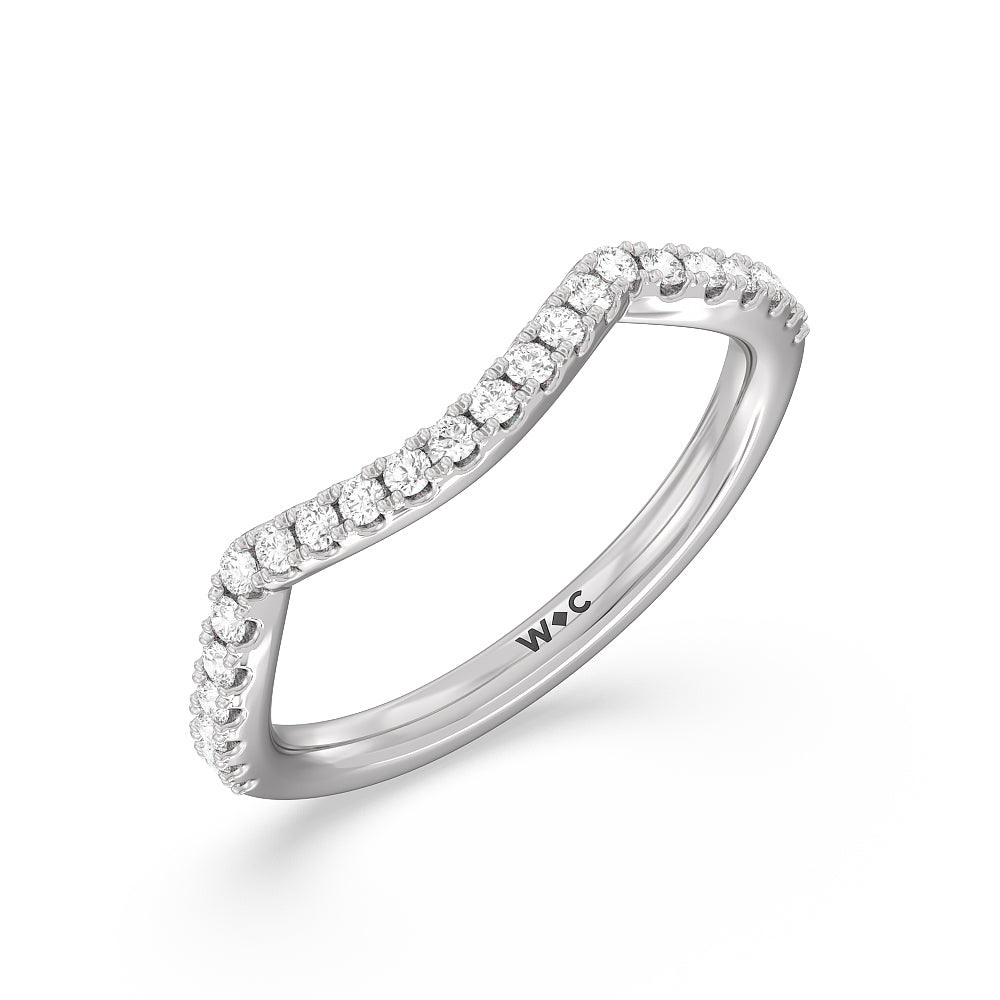 Twin Scalloped Hidden Halo Crossover Diamond Wedding Band with 18KT White Gold Cut Diamond in 14KT White Gold view 4
