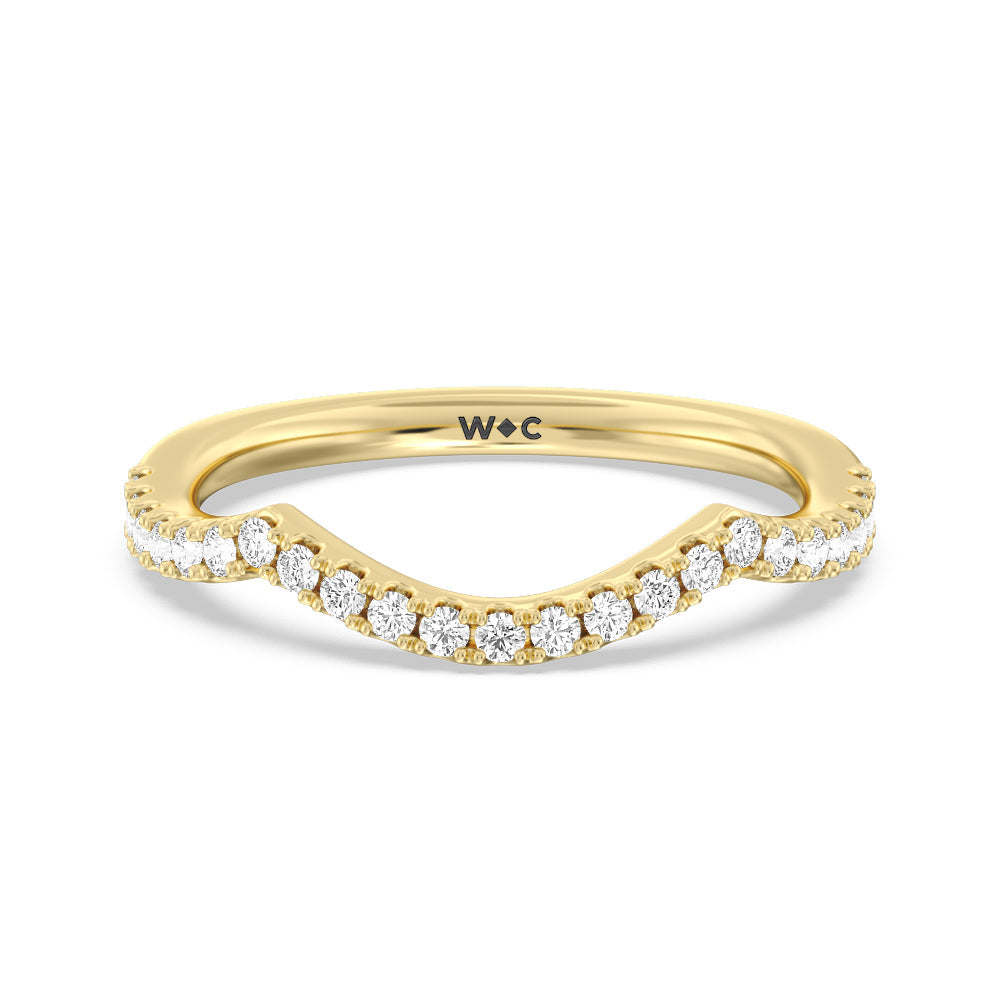 Twin Scalloped Hidden Halo Crossover Diamond Wedding Band with 18KT Yellow Gold Cut Diamond in 14KT Yellow Gold view 1
