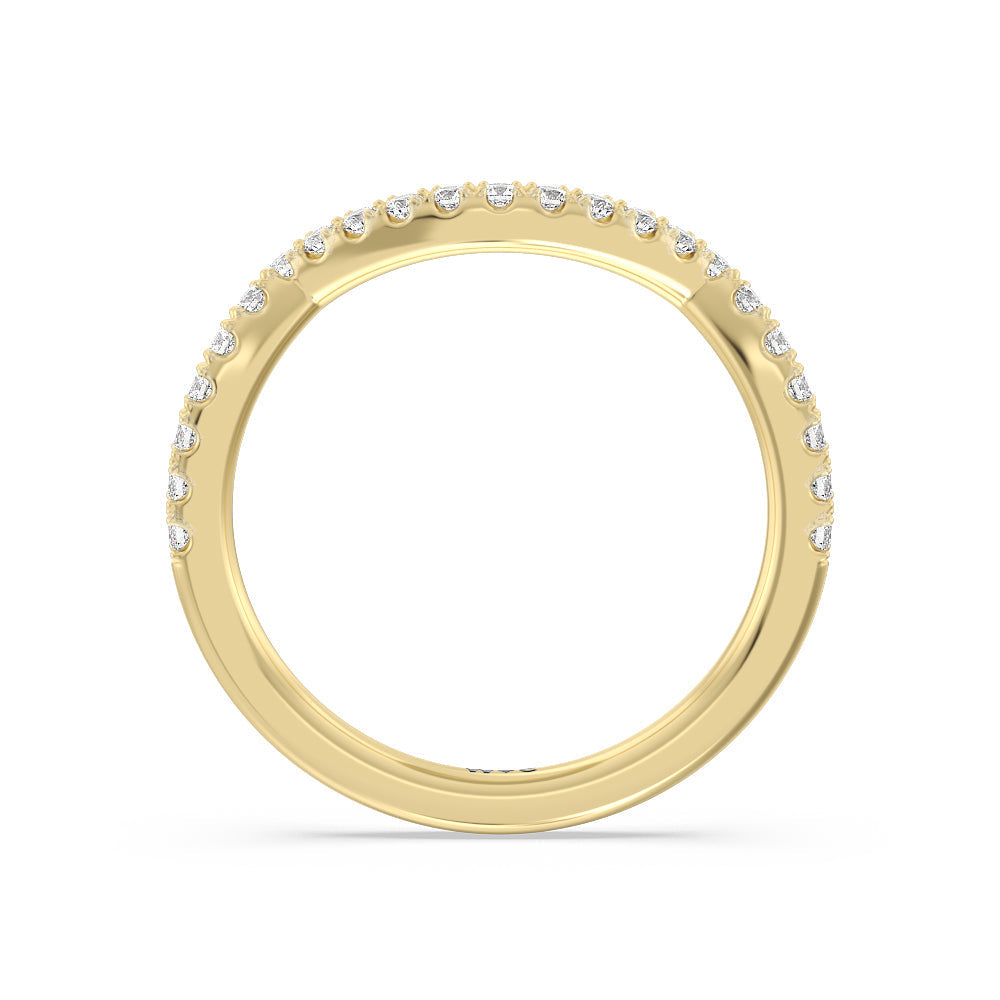 Twin Scalloped Hidden Halo Crossover Diamond Wedding Band with 18KT Yellow Gold Cut Diamond in 14KT Yellow Gold view 2
