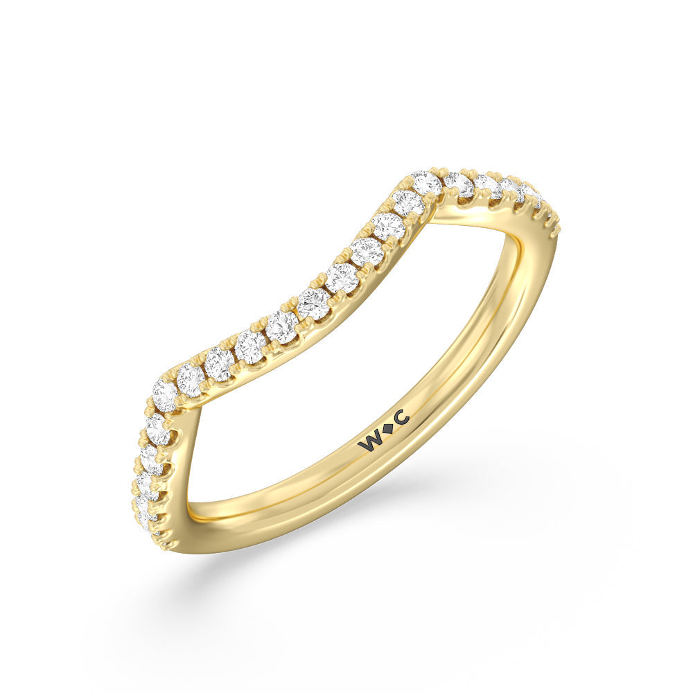 Twin Scalloped Hidden Halo Crossover Diamond Wedding Band with 18KT Yellow Gold Cut Diamond in 14KT Yellow Gold view 4
