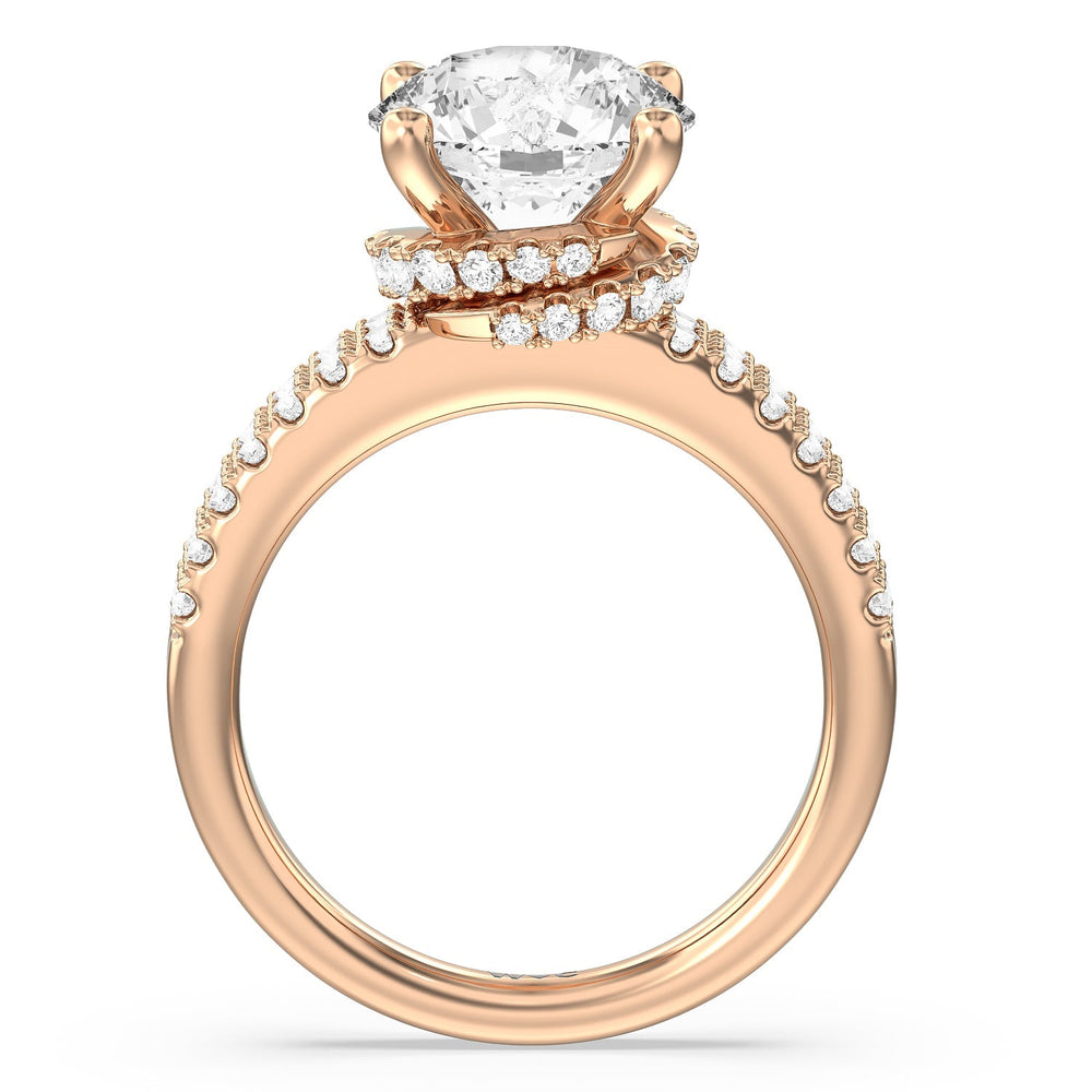 Double Row Pave Ascending Hidden Halo Engagement Ring with Round Cut Diamond in 14KT Rose Gold view 2
