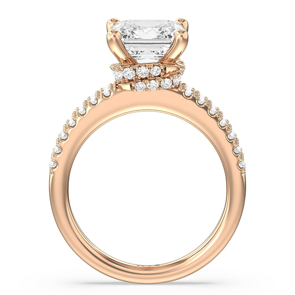 Double Row Pave Ascending Hidden Halo Engagement Ring with Asscher Cut Diamond in 14KT Rose Gold view 2
