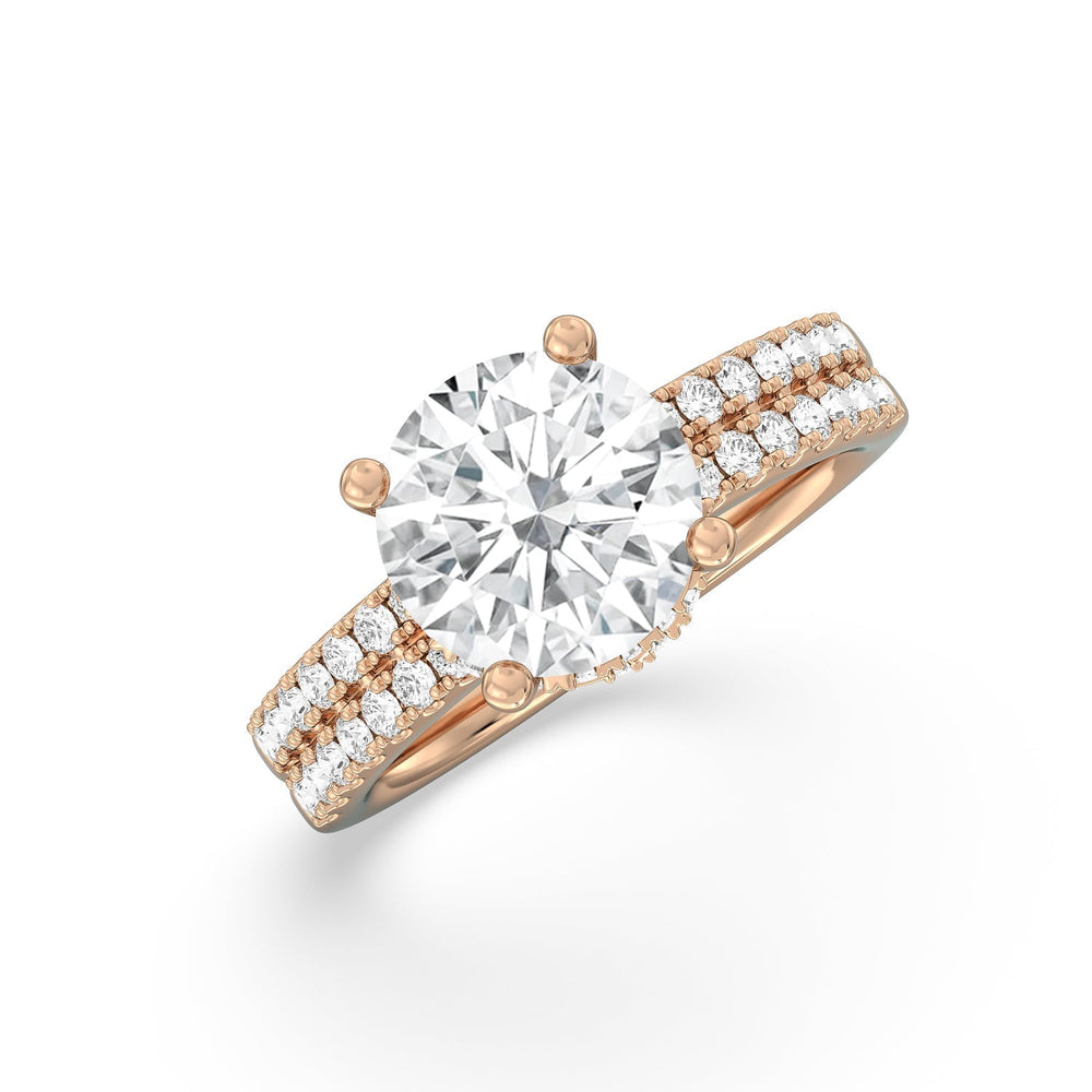 Double Row Pave Ascending Hidden Halo Engagement Ring with Round Cut Diamond in 14KT Rose Gold view 3
