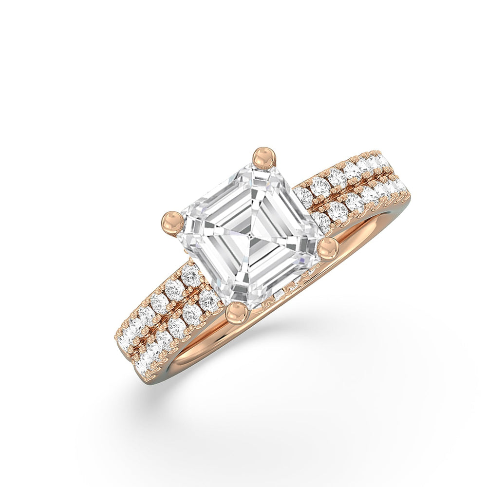 Double Row Pave Ascending Hidden Halo Engagement Ring with Asscher Cut Diamond in 14KT Rose Gold view 3
