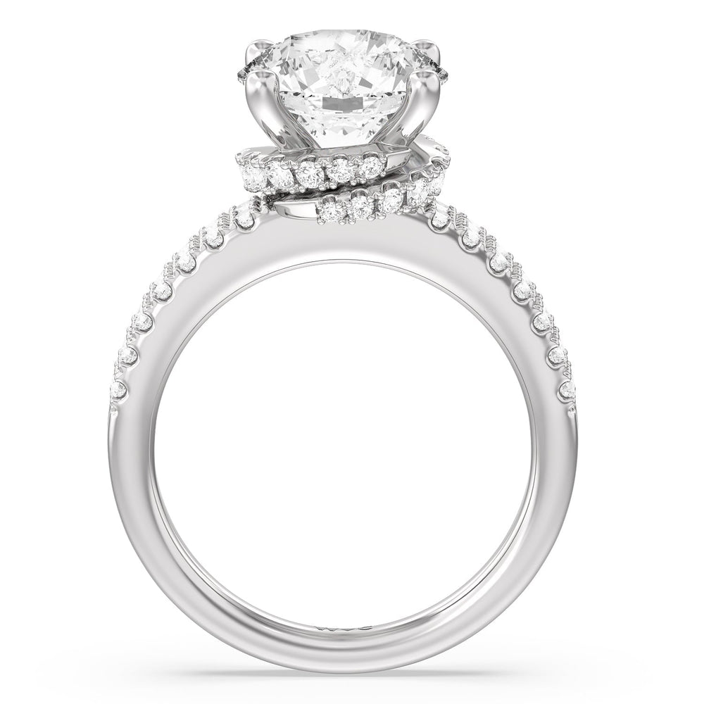Double Row Pave Ascending Hidden Halo Engagement Ring with Round Cut Diamond in 14KT Platinum view 2
