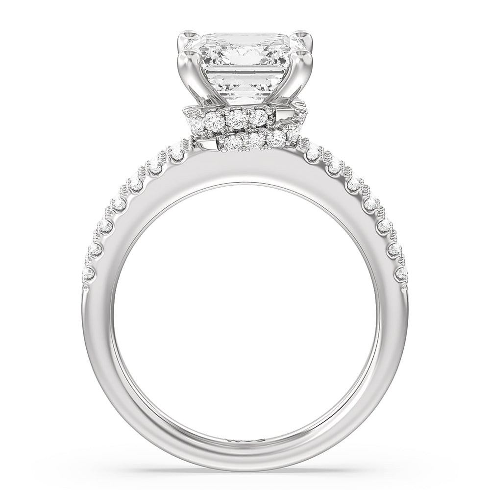 Double Row Pave Ascending Hidden Halo Engagement Ring with Asscher Cut Diamond in 14KT Platinum view 2

