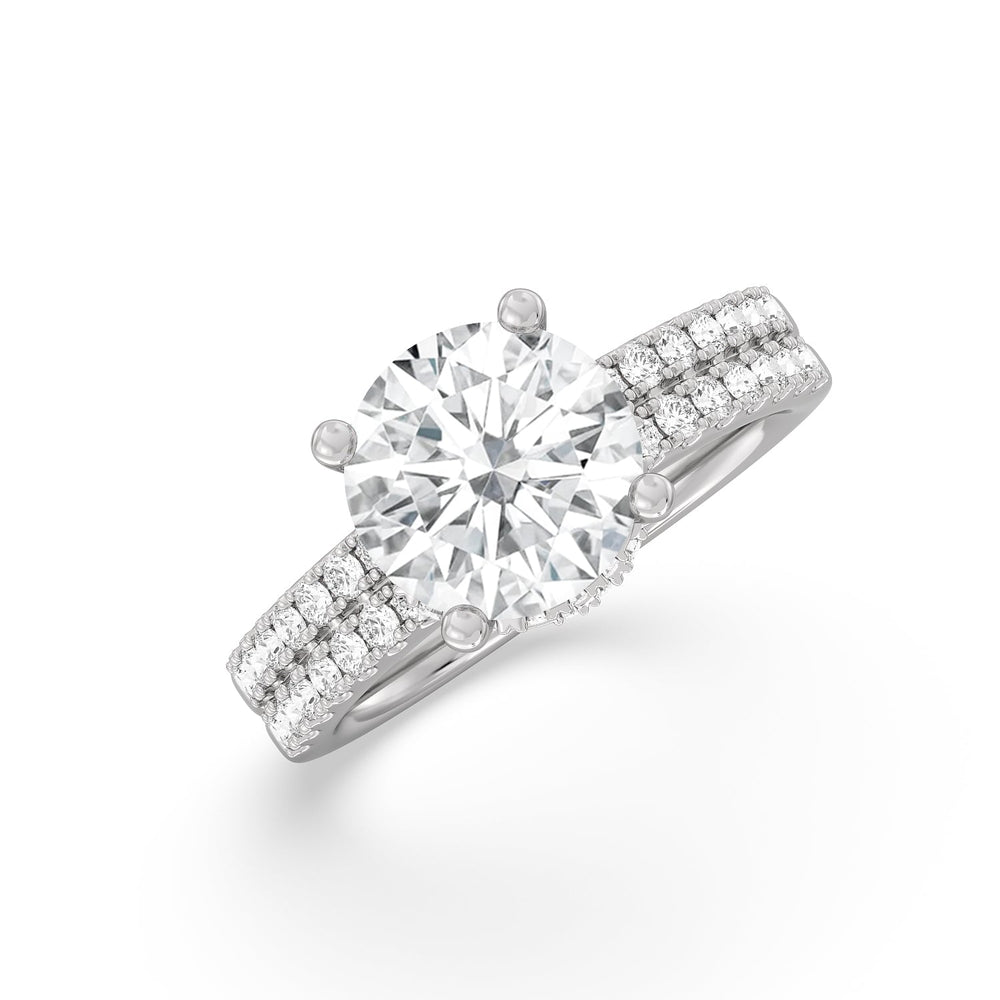 Double Row Pave Ascending Hidden Halo Engagement Ring with Round Cut Diamond in 14KT Platinum view 3
