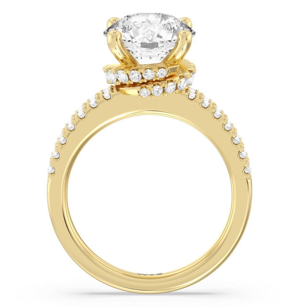 Double Row Pave Ascending Hidden Halo Engagement Ring with Round Cut Diamond in 14KT Yellow Gold view 2
