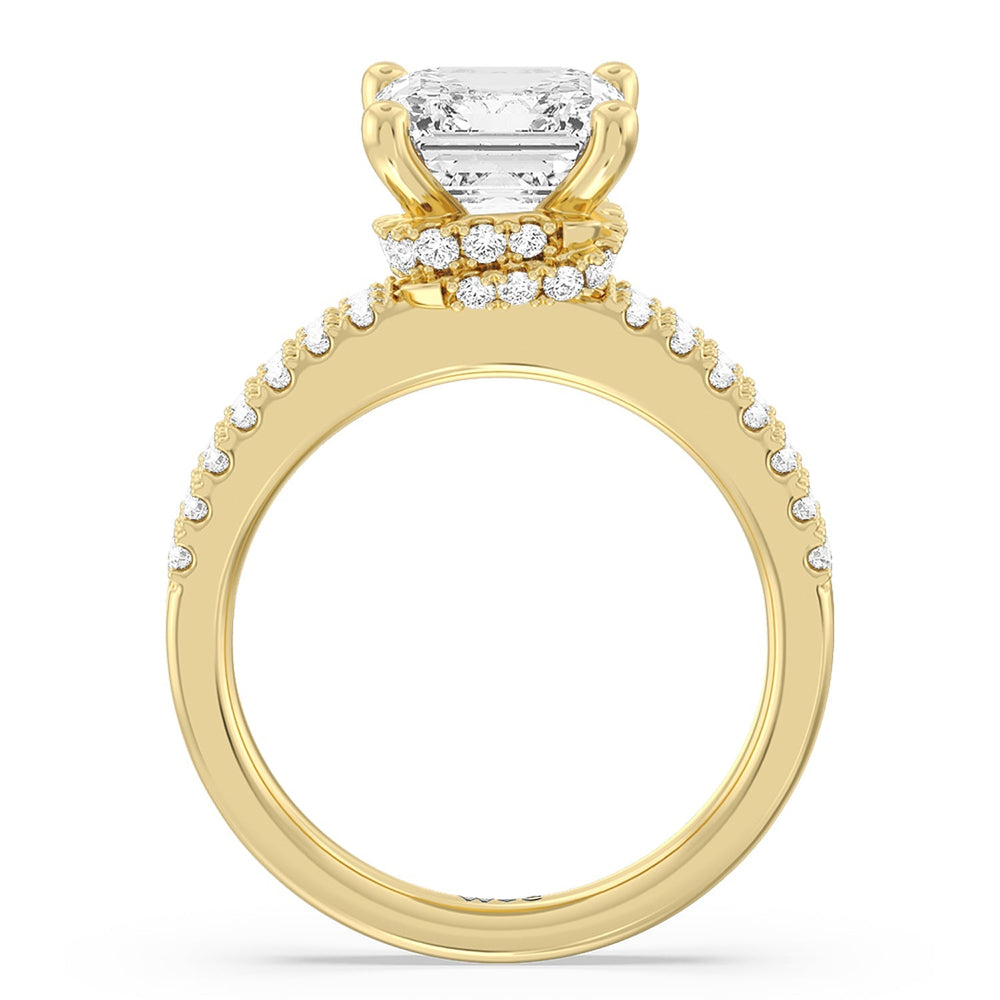 Double Row Pave Ascending Hidden Halo Engagement Ring with Asscher Cut Diamond in 14KT Yellow Gold view 2

