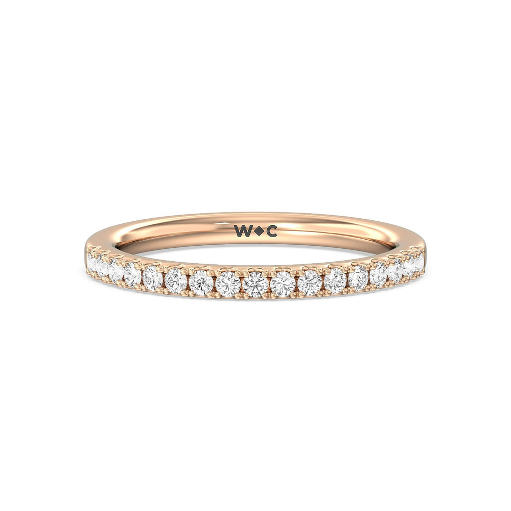 Double Row Pave Ascending Hidden Halo Diamond Wedding Band with Lab Cut Diamond in 14KT Rose Gold view 1
